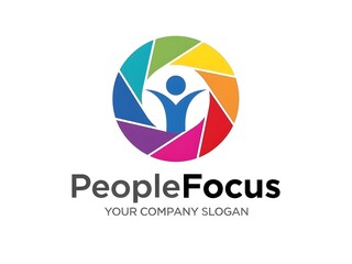 Vibrant People Focus logo with colorful camera lens and human figure