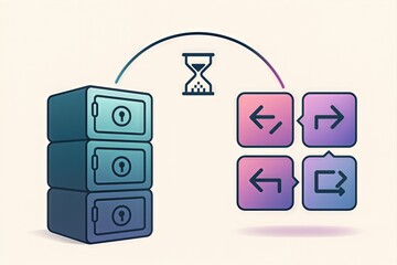 Obraz premium Digital time management concept visualized with stacked locks and user interface symbols representing secure data transfer and retrieval processes emphasizing organizational efficiency