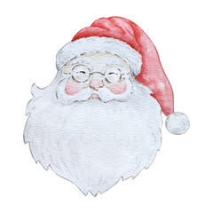 Watercolor Santa Claus, cute illustration for Christmas design.