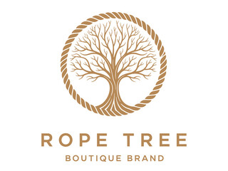 Elegant Rope Tree boutique brand logo with bare tree and rope circle