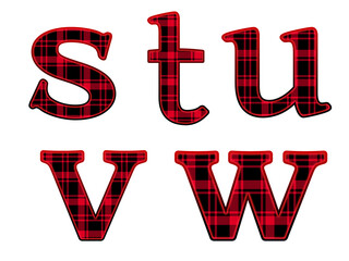 Red Plaid Christmas Lowercase Alphabet set  for holiday design.