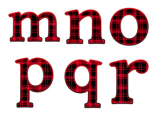 Red Plaid Christmas Lowercase Alphabet set  for holiday design.