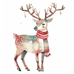 Watercolor Quirky Christmas Reindeer isolated on white background.