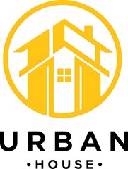 Modern urban house logo with yellow circle and black text