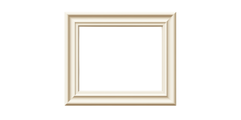 Ornate cream colored rectangular picture frame with beveled edges isolated on a transparent background