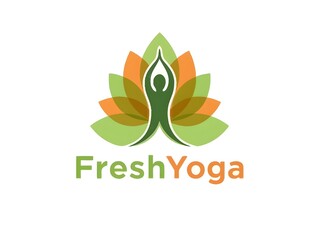 Yoga logo with lotus flower and green and orange colors