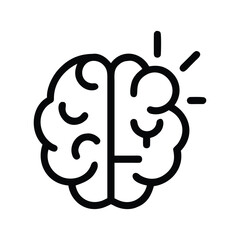 Simple line drawing of a brain with lightbulb moment
