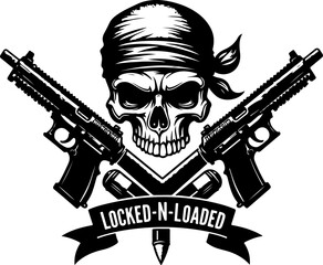 Locked and Loaded Skull with Crossed Pistols Illustration