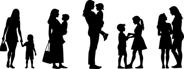 Obraz premium Mother and Children Silhouette Family Moments Illustration