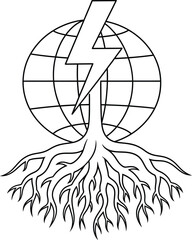 Symbolic emblem of global power and natural energy flowing from the earth's roots