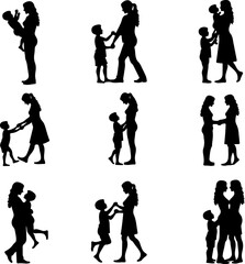 Obraz premium Mother and Children Silhouette Family Moments Illustration