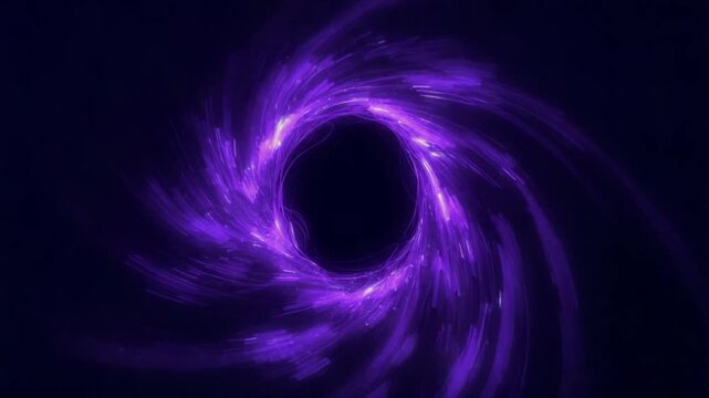 Intense purple vortex of light streaks and particles forming a black hole effect image photo