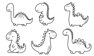 Cute dinosaurs in a simple doodle style. A set of vector illustrations on a white background. . Vector illustration