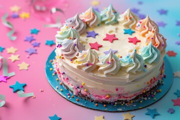 17th year birthday cake on isolated colorful pastel background