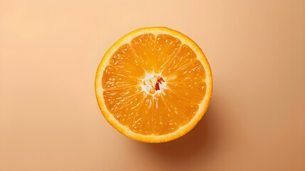 Close-Up Fresh Orange Slice on Beige Background - Juicy Citrus Fruit Macro Photography
