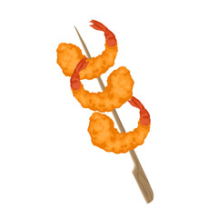 Shrimp tempura, yakitori with different quantities, shrimp in batter for Asian fast food and takeaway restaurants