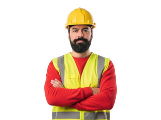 Confident construction worker in safety gear standing with arms crossed