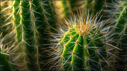 Cactus CloseUp Prickly Green Beauty in Warm Light.