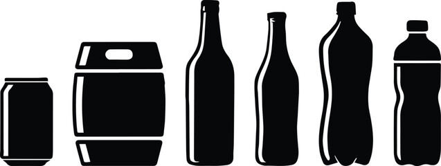 bottle vector silhouettes collection of cans glass and plastic