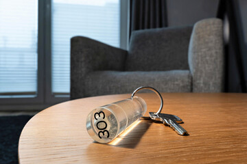 hotel or apartment key on table