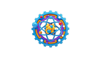 Atom Inside Gear: Science and Technology Concept