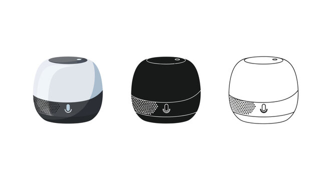 Three smart speaker variations presented in different color schemes and styles