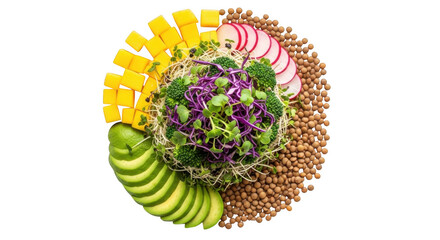 Fresh vegetable salad with avocado and sprouts