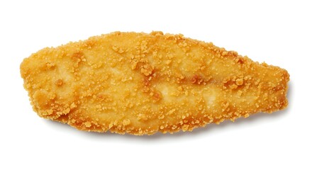 Top-Down Shot of Breaded Fish Fillet on White Background, Golden Texture