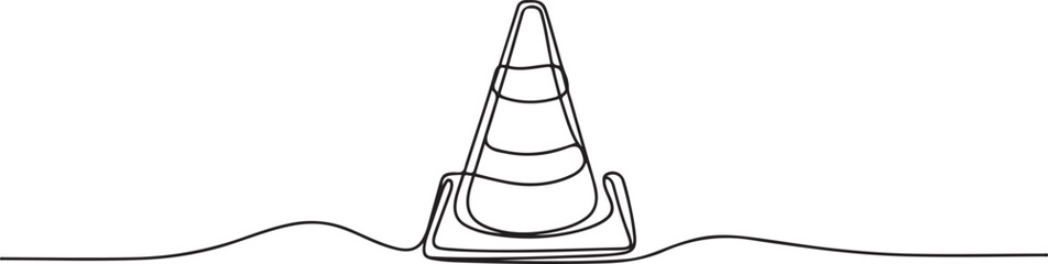 Traffic cone continuous one line drawing, vector illustration. Editable stroke. one line Icon drawing