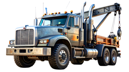 Robust tow truck featuring hydraulic boom and rear wheel lift system.