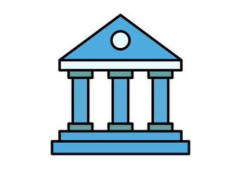 Naklejka premium Icono de edificio bancario o gubernamental con columnas de estilo clásico y fachada azul sobre fondo blanco