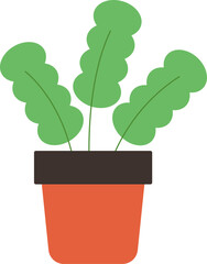 Simple Flat Style Potted Plant with Green Leaves Illustration