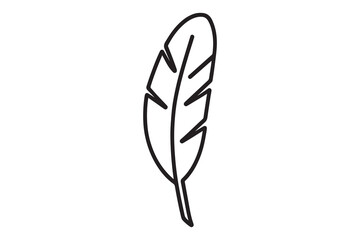 Simple black and white feather illustration on transparent background