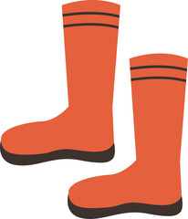 Flat Isolated Orange Waterproof Rubber Boots Pair Footwear Illustration