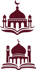 Mosque and book symbol representing islamic knowledge, education, and religious study