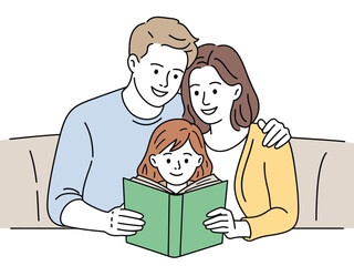 Family Reading Together on Sofa