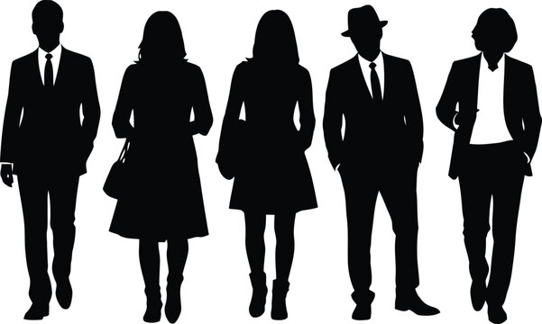 Silhouettes of five business professionals in formal attire