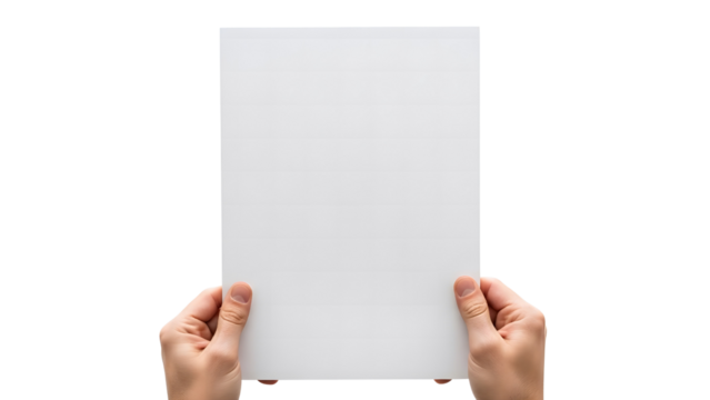 Hands holding a blank white tablet screen. - Powered by Adobe