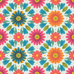 Obraz premium Fabric floral pattern wallpaper whimsical wildflower design vibrant colors repeating motif
