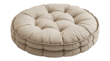 Beige Tufted Round Pouf Ottoman beige pouf tufted pouf isolated on a transparent background