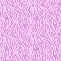 Seamless abstract zebra pattern with flowing organic lines in purple tones, modern animal print background for fashion and textiles