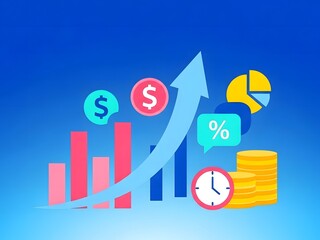 Visualizing financial growth with charts coins a clock and upward trending arrows representing success and economic prosperity high quality professional detailed