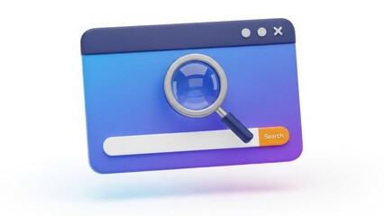 A 3d render depicting a search bar with a magnifying glass icon on a browser window
