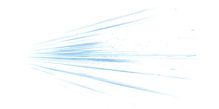 Abstract blue light streaks creating a dynamic motion effect on a white background