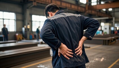 Construction workers experiencing back pain in industrial setting safety measures and health insights