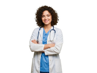 Confident female doctor with stethoscope standing with crossed arms