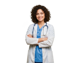 Confident female doctor with stethoscope standing with crossed arms