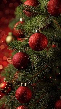 Weihnachtsbaum vor rotem, glitzerndem Hintergrund