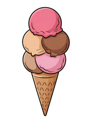 Delicious ice cream cone isolated on transparent background