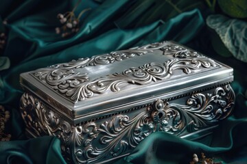 antique silver jewelry box HD 8K wallpaper Stock Photographic Image